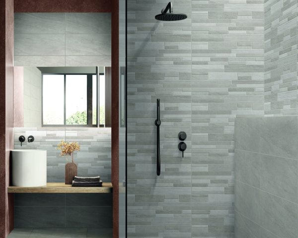 Modern bathroom interior in minimal scandinavian style