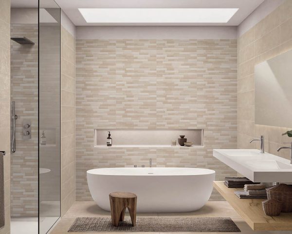 Modern bathroom interior in minimal scandinavian style